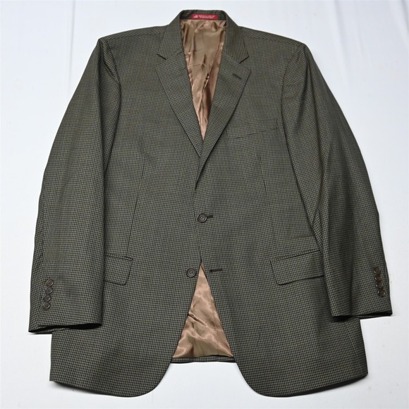 Hart Schaffner Marx 44R Green Check USA Made Wool Mens Suit Jacket Sport Coat